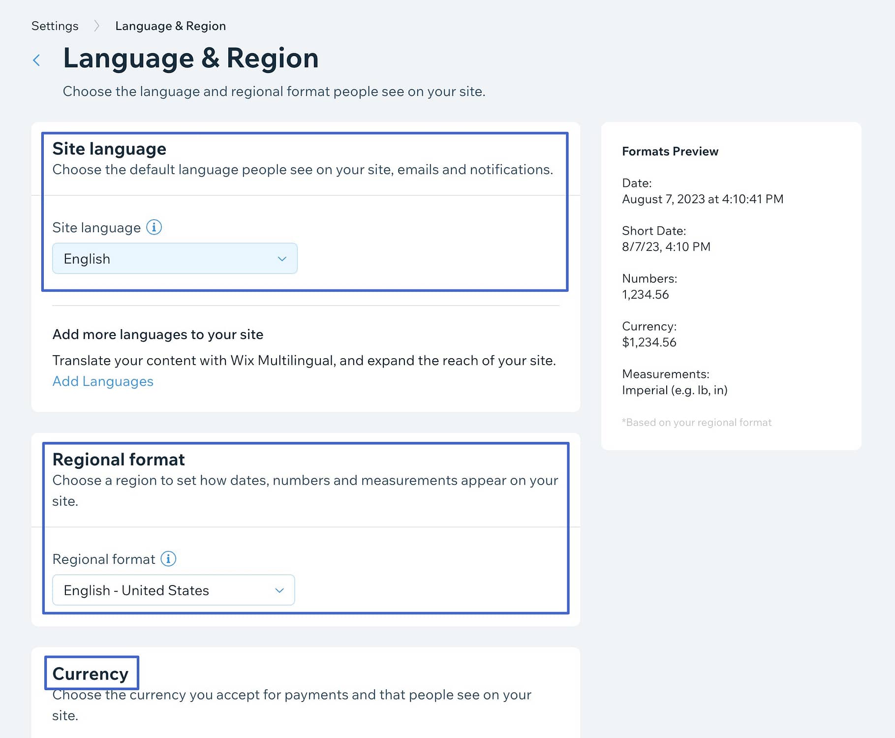 Changing the language in Wix.