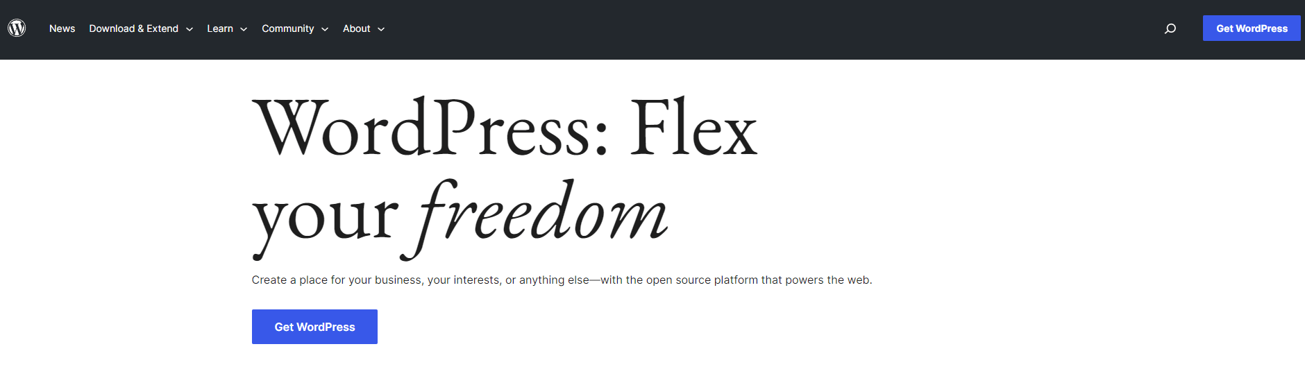 WordPress homepage