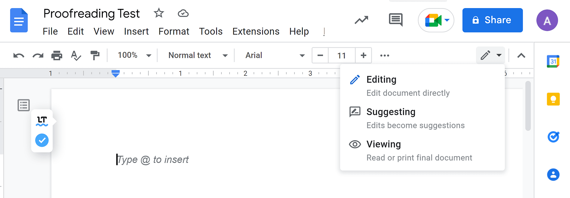 Using Google Docs to set up a proofreading test