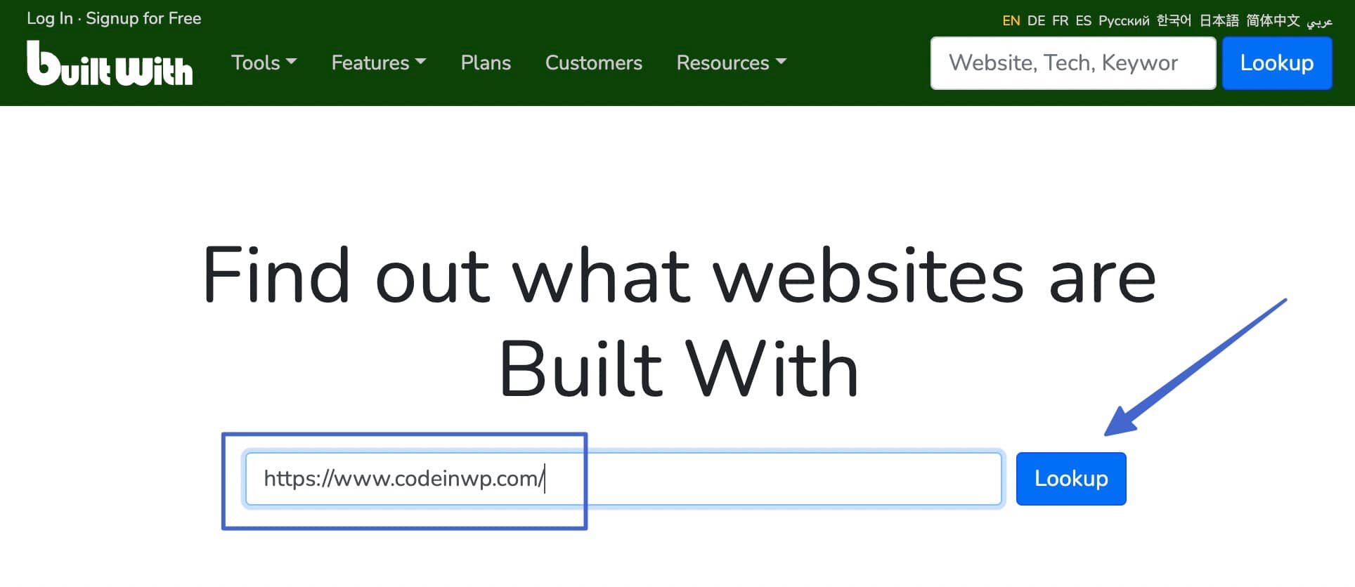 menggunakan pencarian BuiltWith untuk mengetahui apakah sebuah situs web adalah WordPress