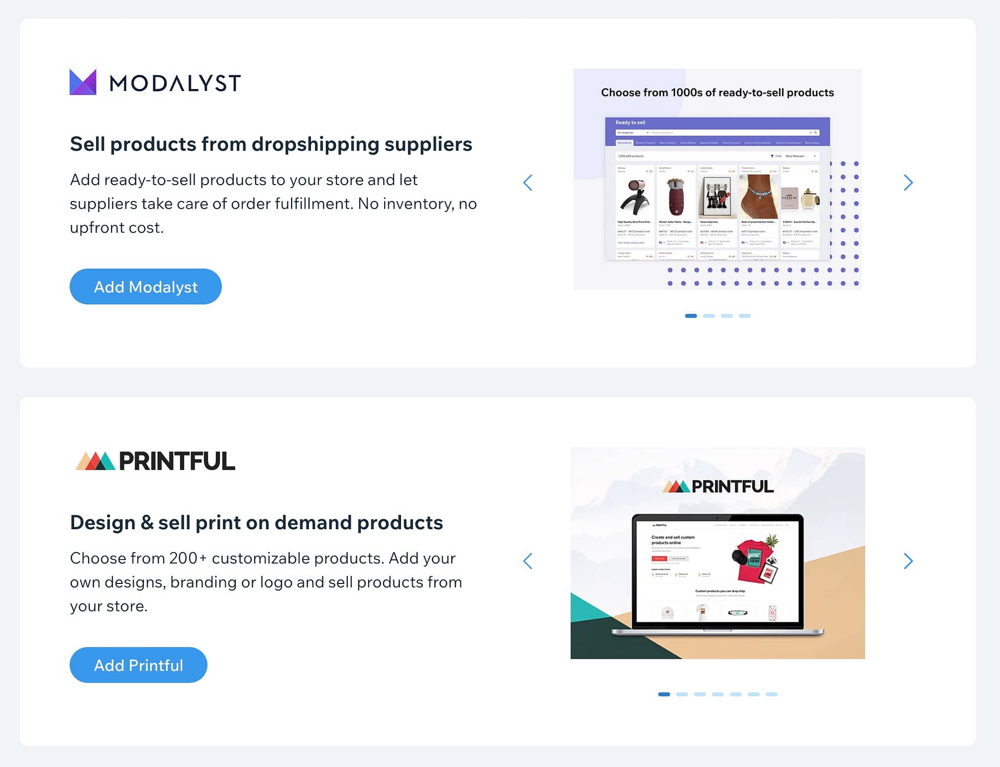 Dropshipping options from the Wix eCommerce review.