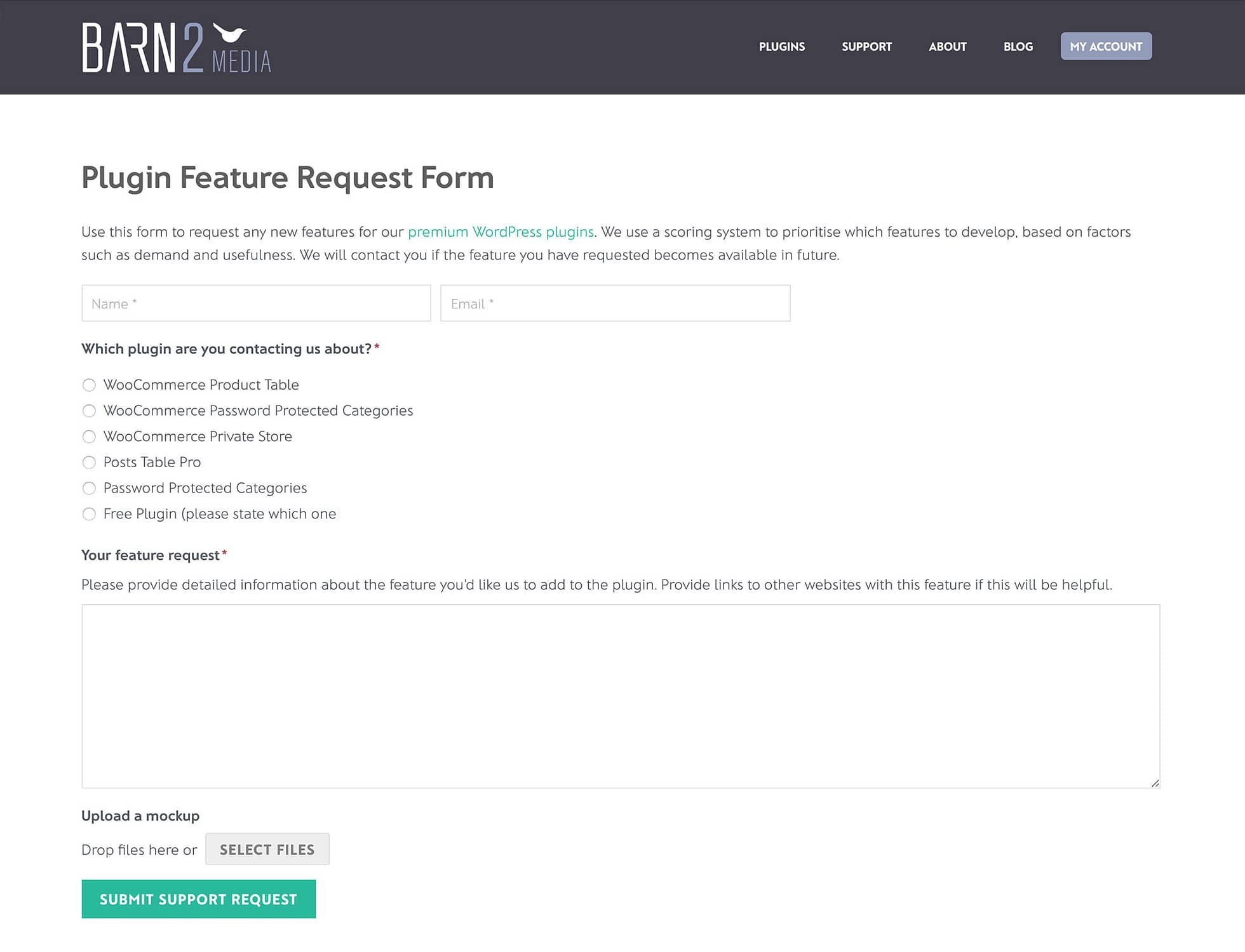 Plugin Feature Request Form - part of our Feature Request System