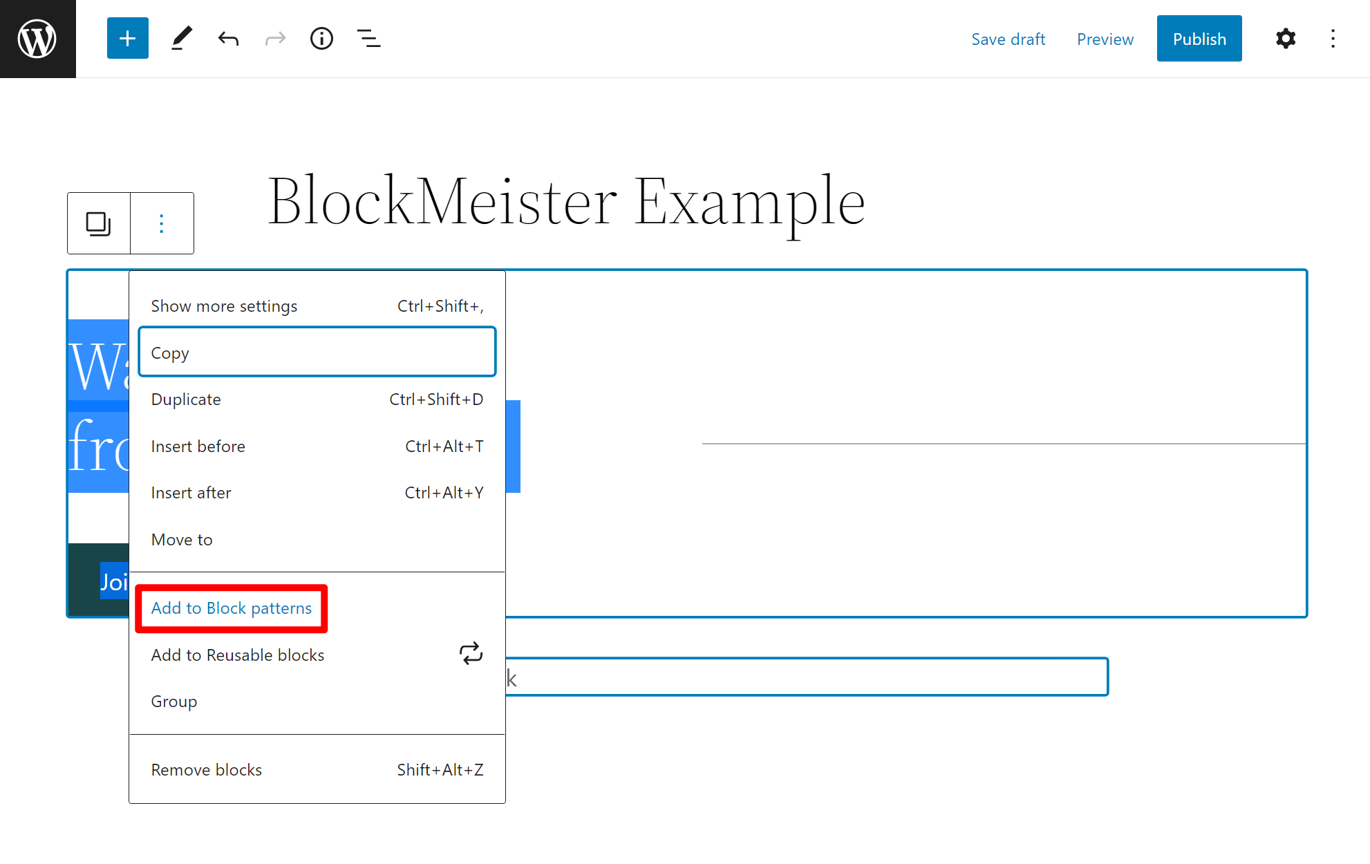 Example of WordPress block patterns