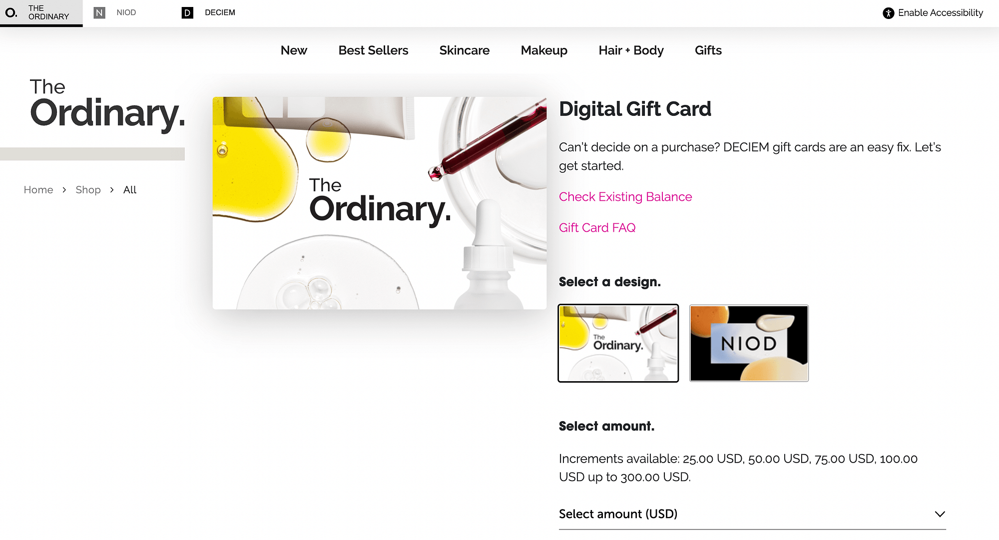 A digital gift card for The Ordinary.