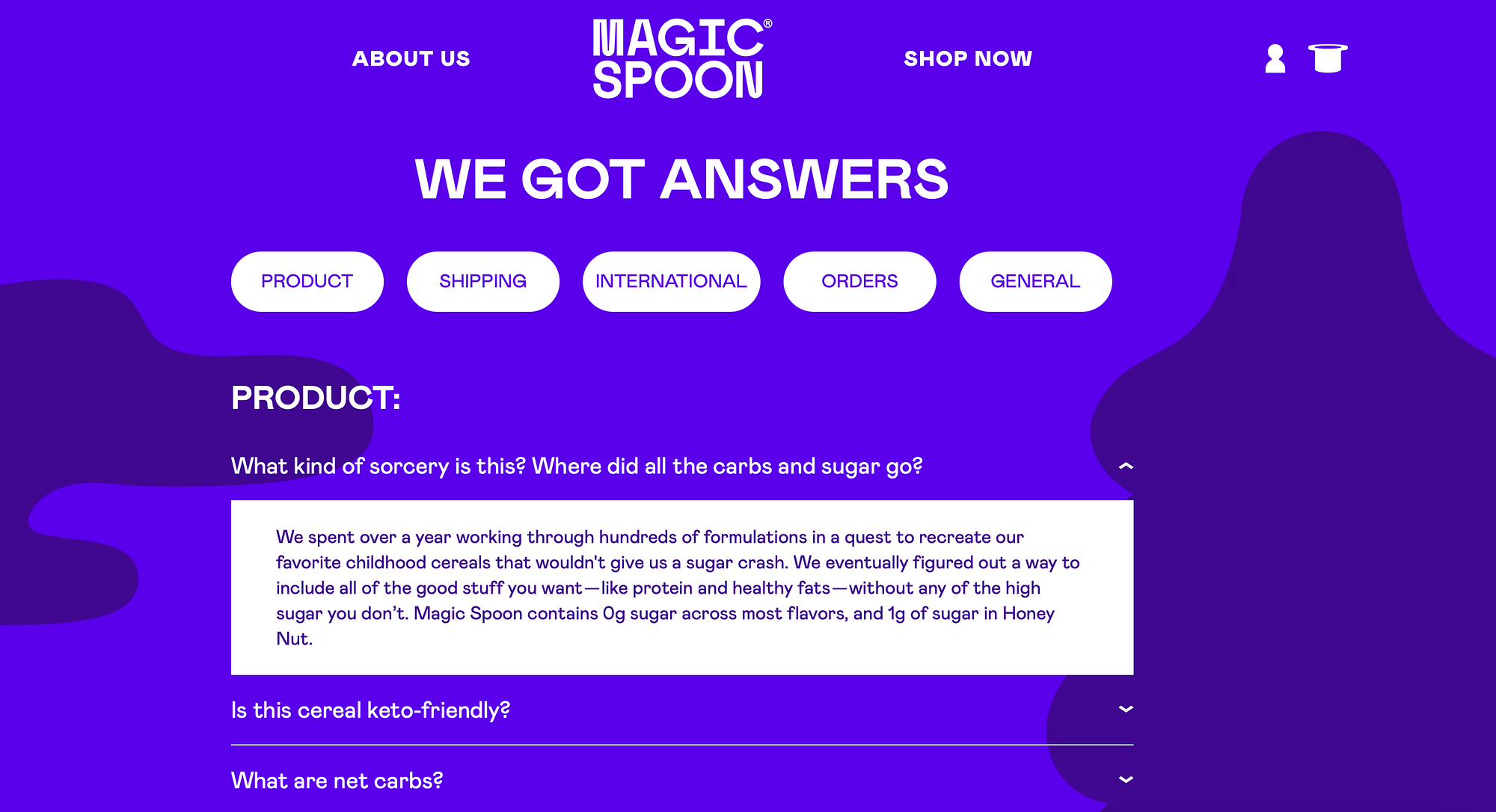 FAQ page examples: Magic Spoon FAQ page
