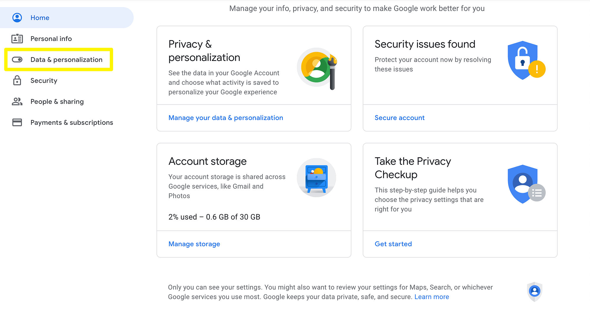 Google's Data & Personalization settings