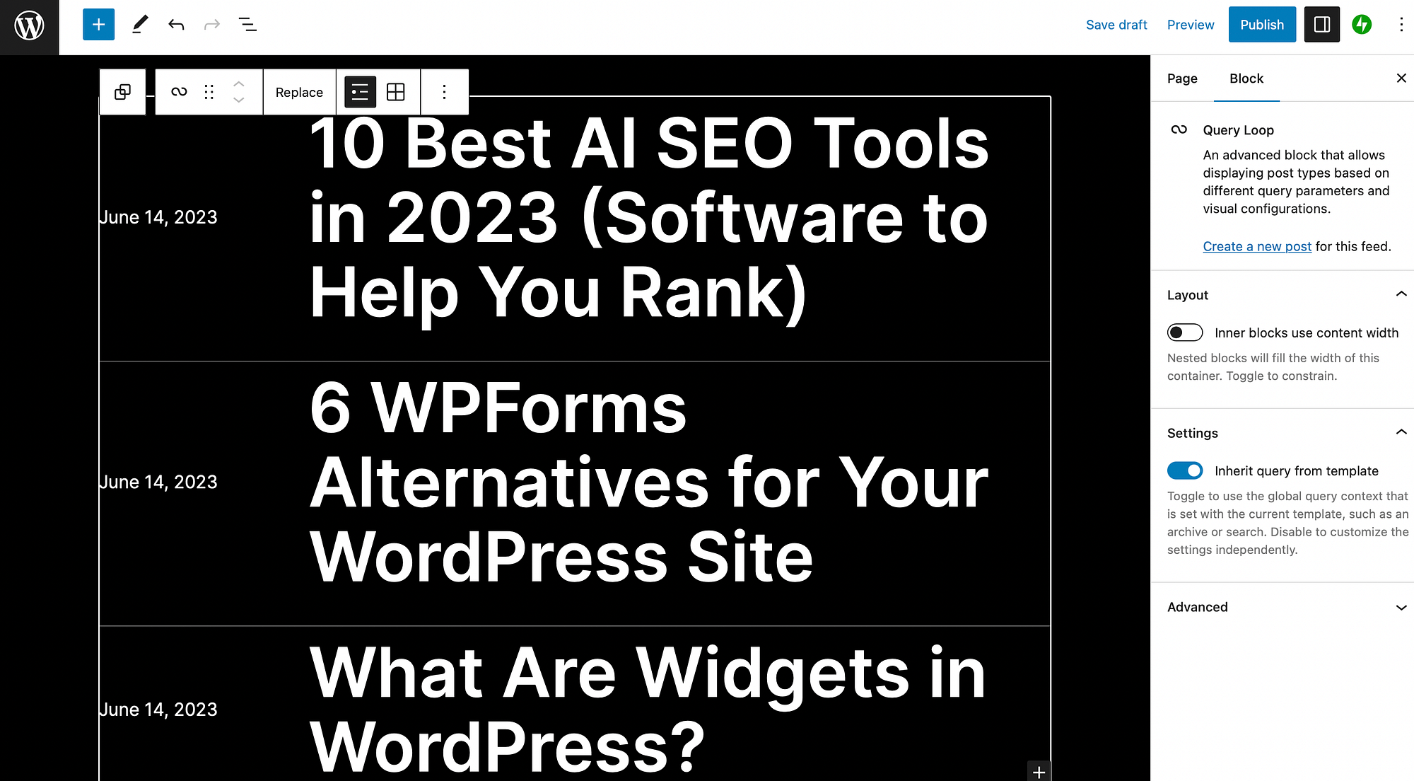 WordPress query loop block in Gutenberg.