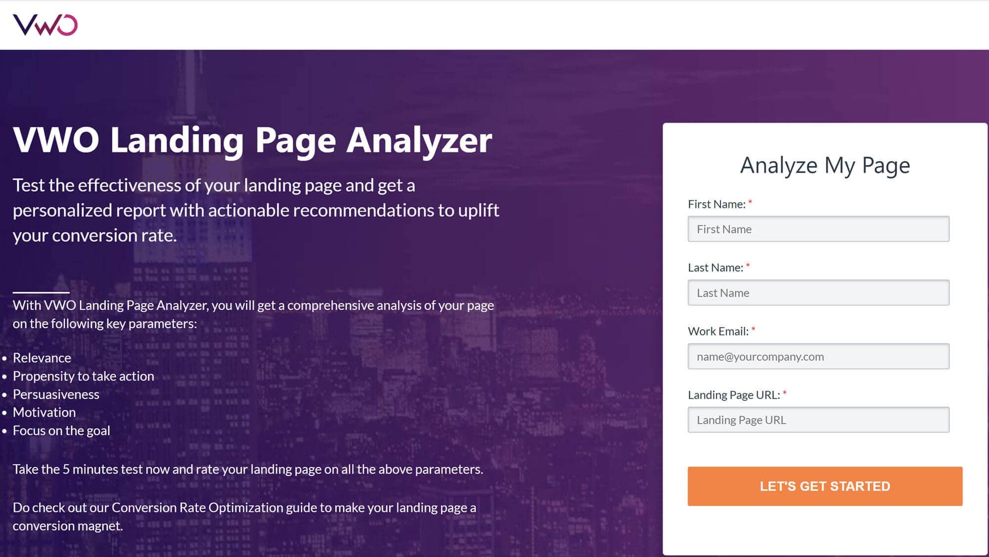 VWO landing page analyzer