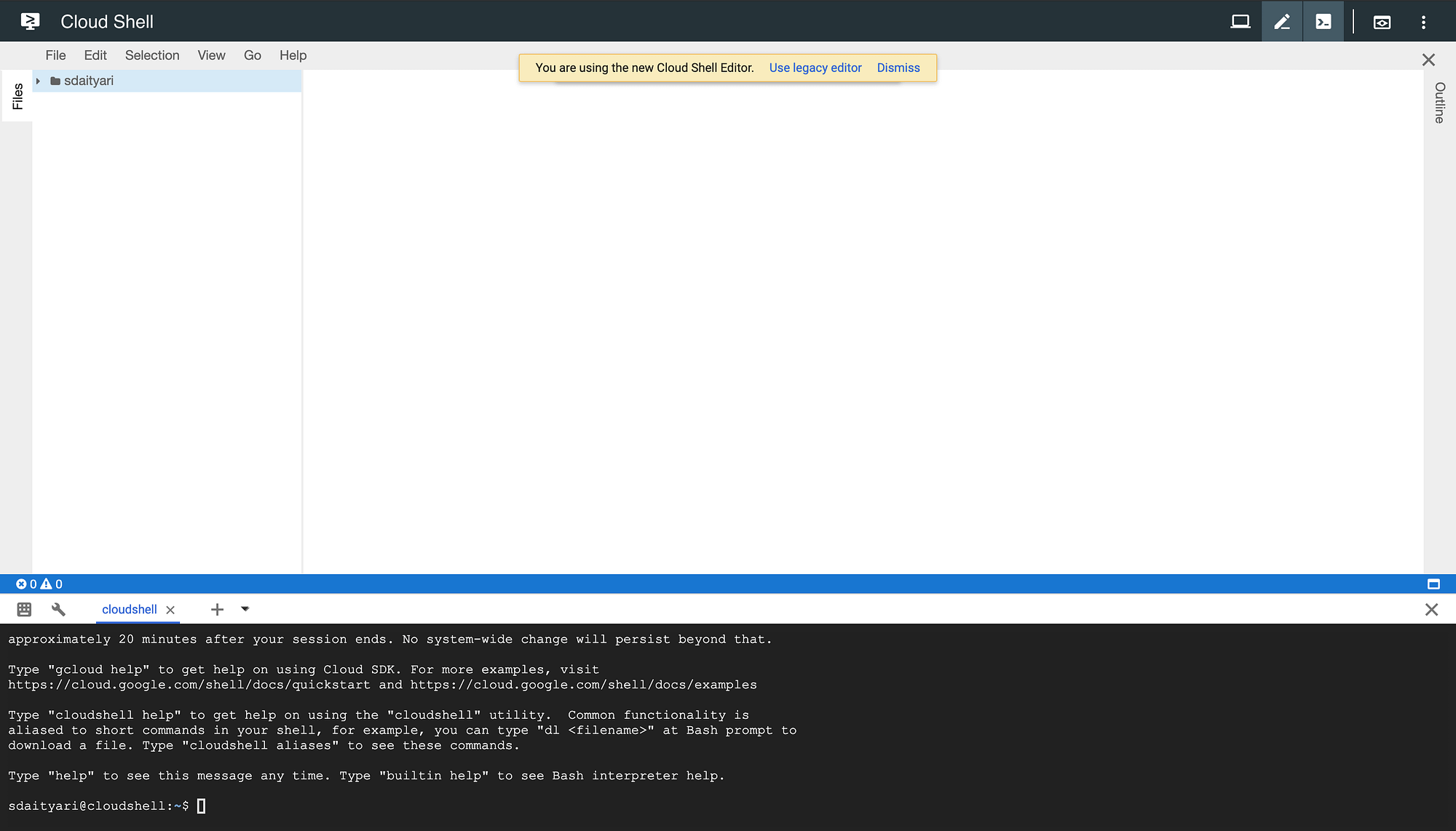 Google Cloud Shell GUI Text Editor