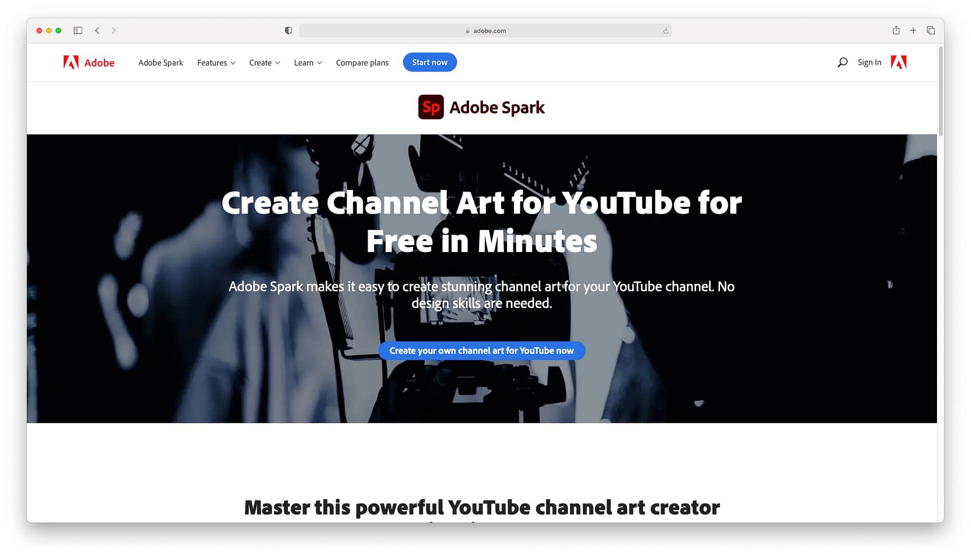 Adobe Spark can be used to make stunning YouTube banners