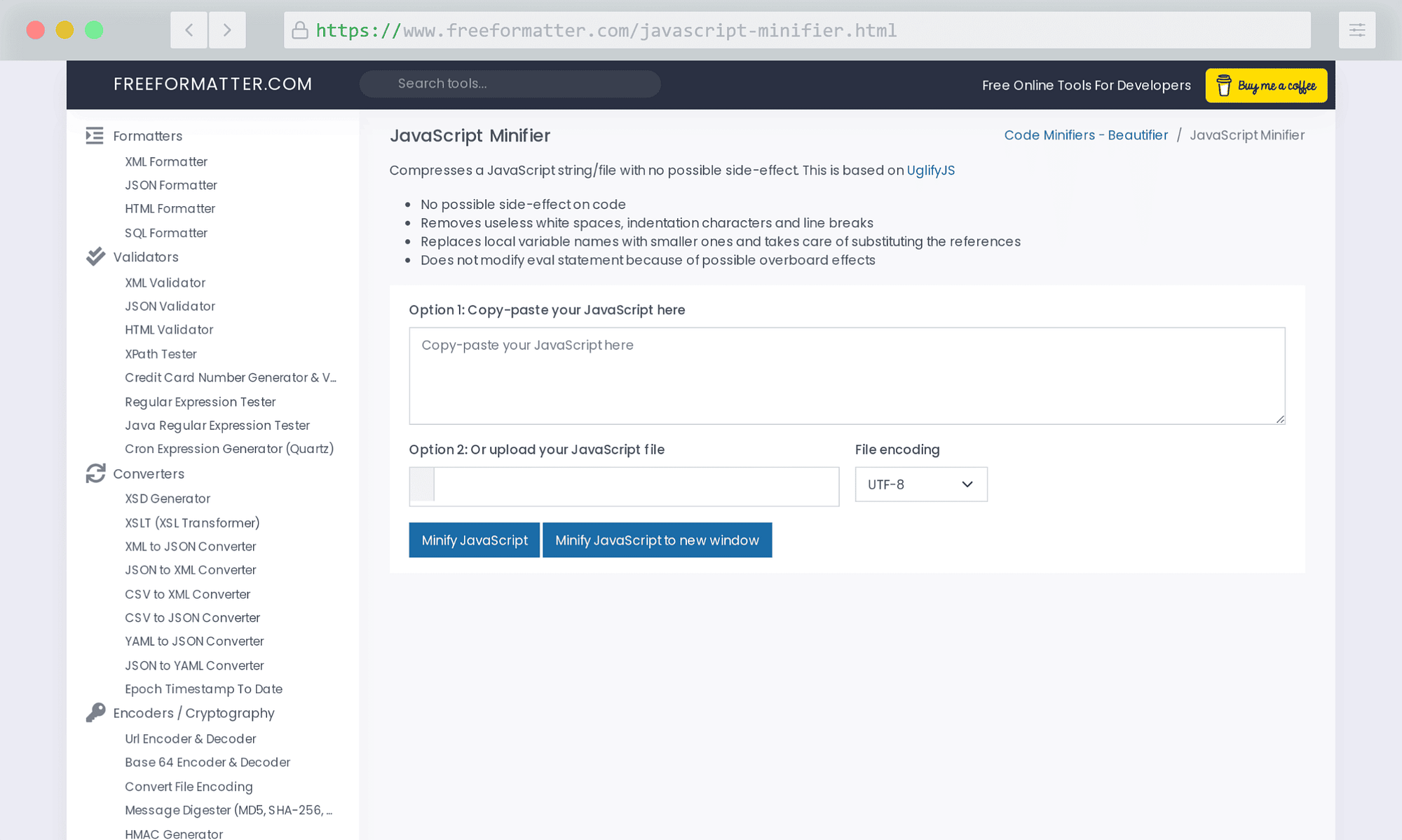 JavaScript Minifier by FreeFormatter.com