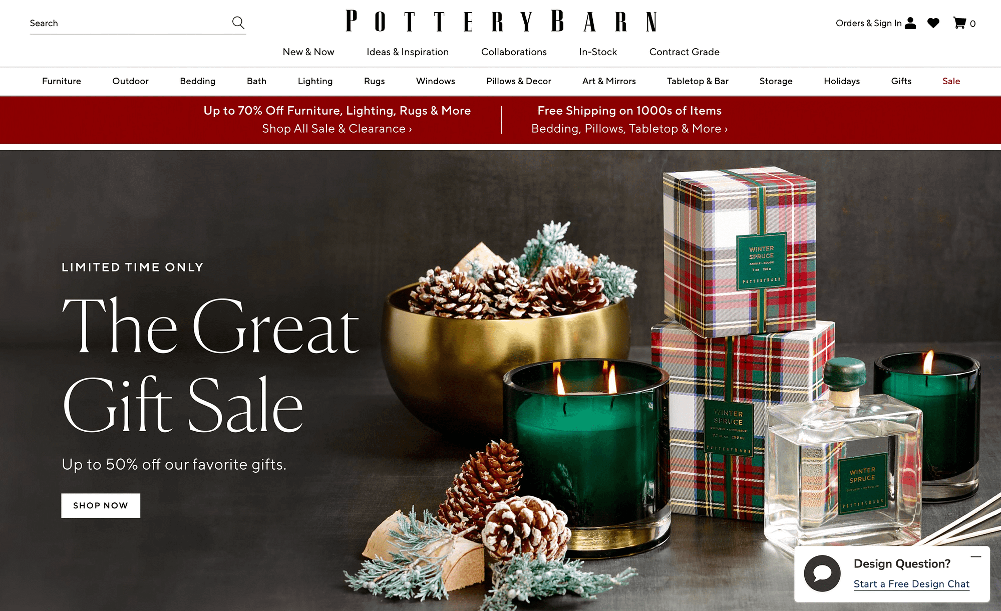 A limited time only sale on the Pottery Barn website. This is an excellent Christmas promotion idea.