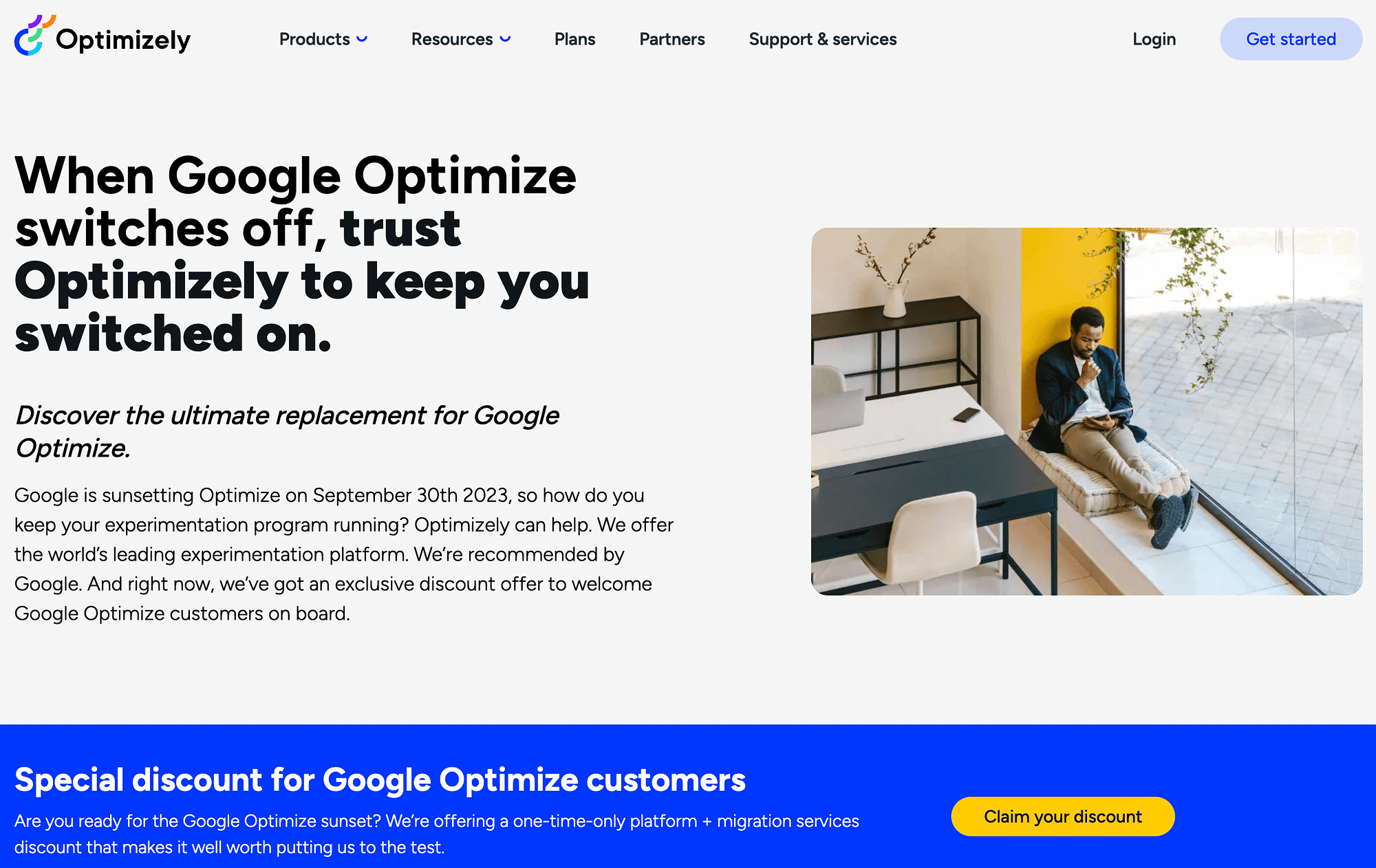 Optimizely menawarkan layanan migrasi dari Google Optimize, plus tarif diskon untuk pelanggan Google Optimize