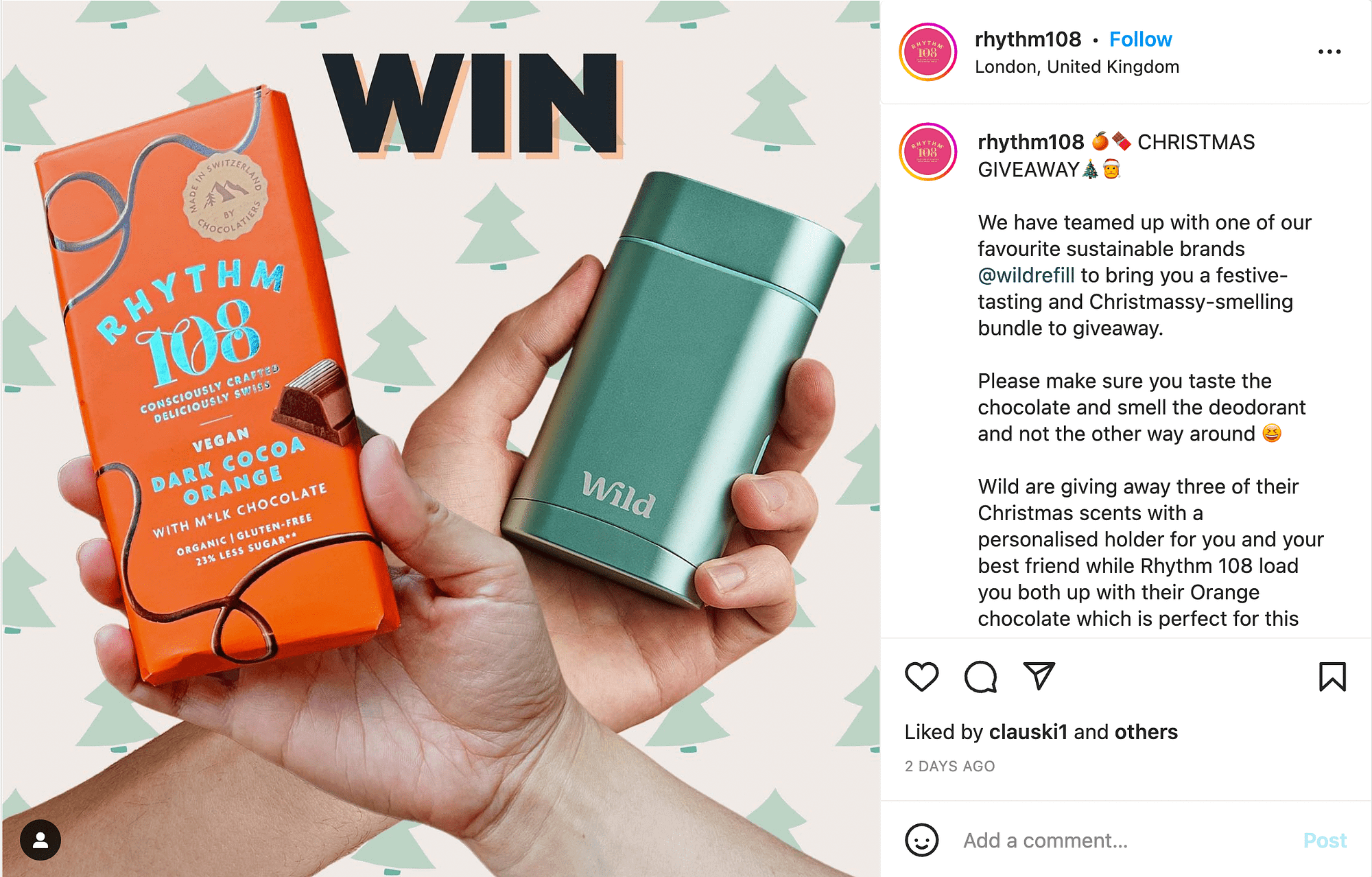 A Christmas giveaway on Instagram - always good among your Christmas promotion ideas.