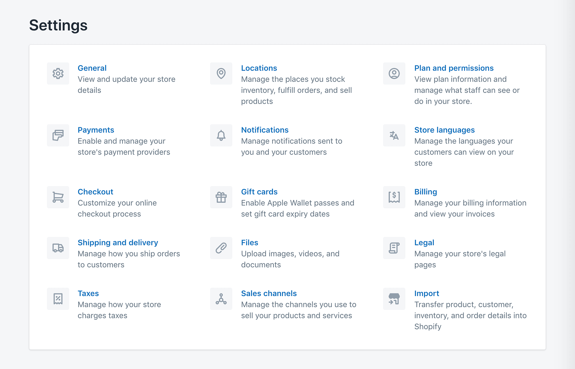 Shopify's general settings