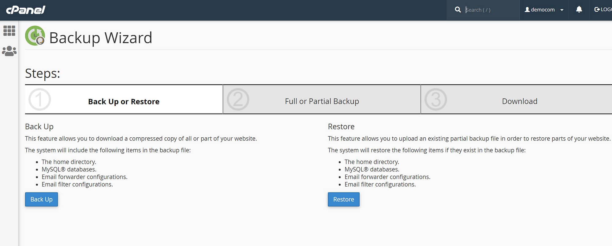 backup wizard - Plesk vs cPanel