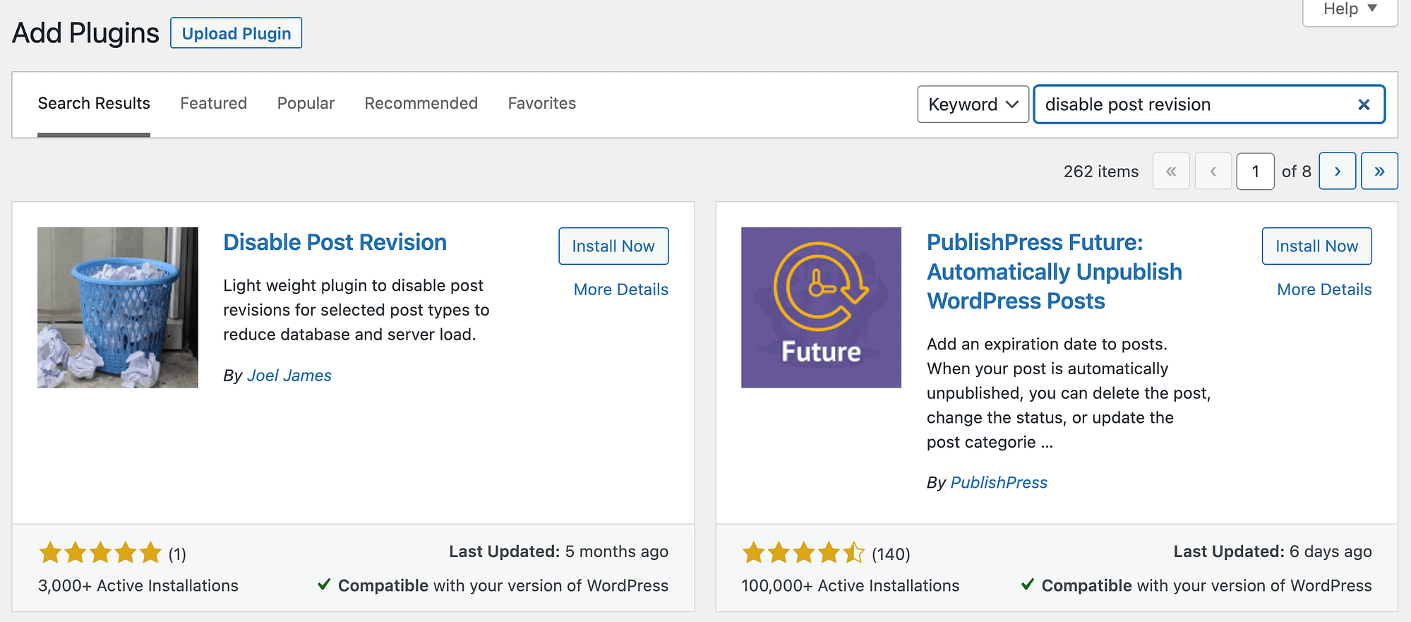 Installing the Disable Post Revisions plugin to manage your WordPress revision history.