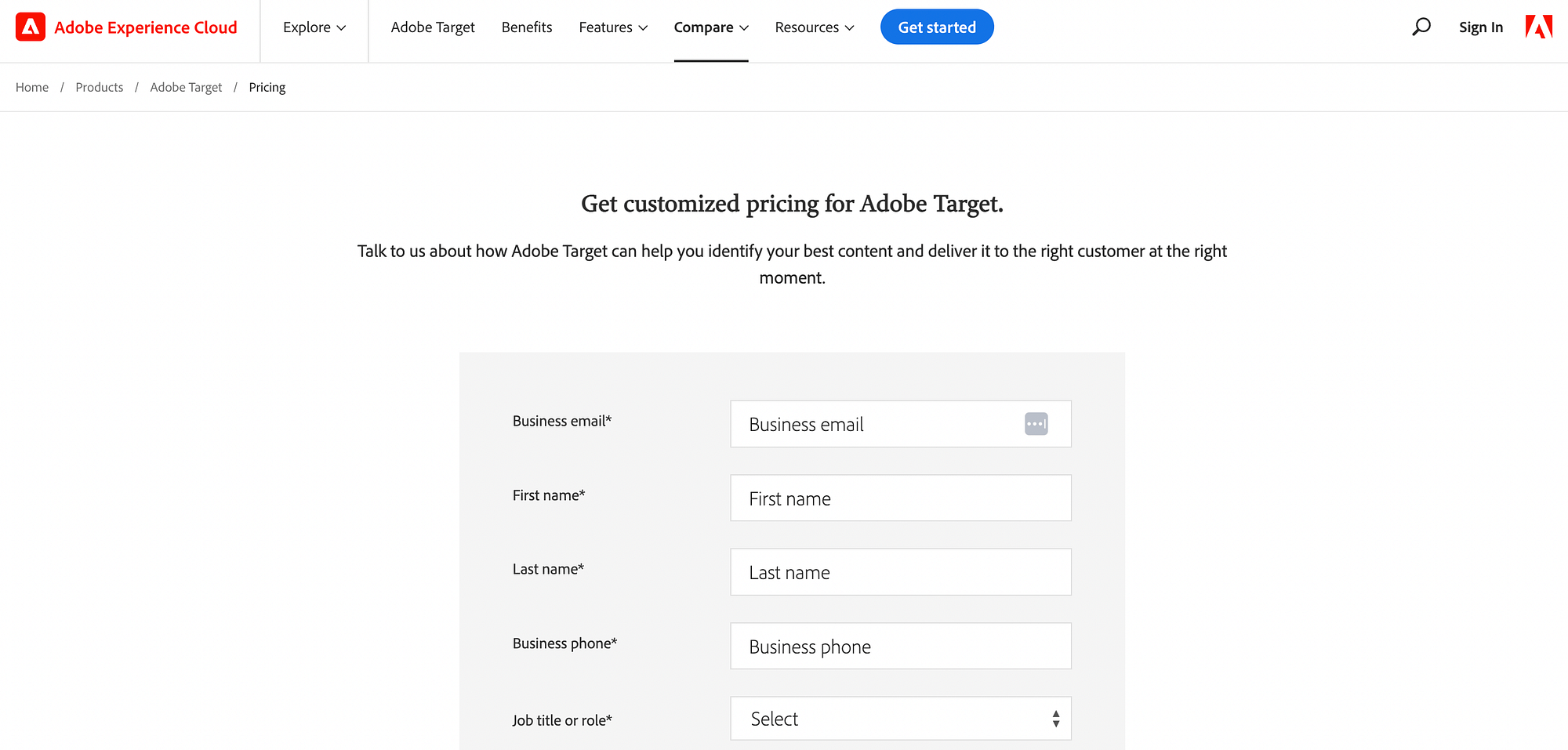 Get a custom quote for Adobe Target