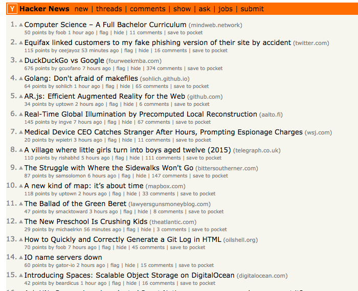 Hacker News is a popular "reddit for technology" sharing site.