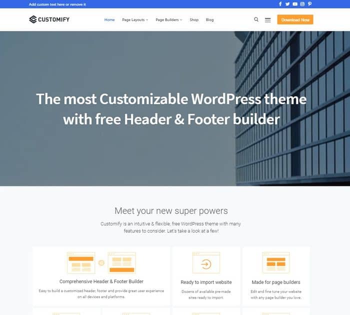 Fastest WordPress themes #5: Customify