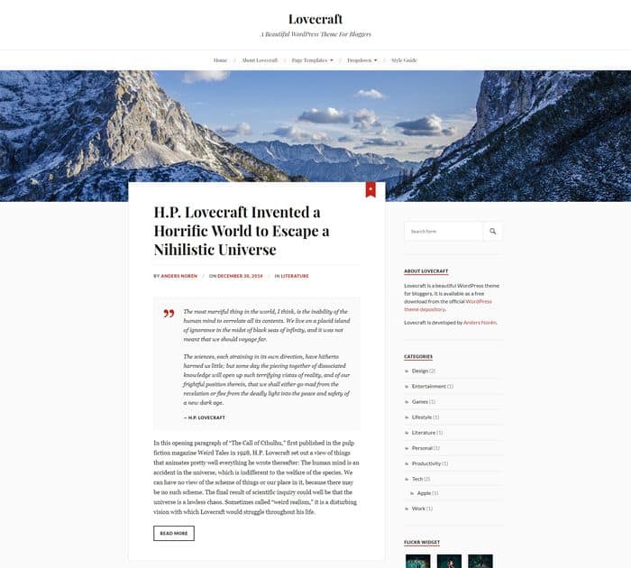 Best free WordPress themes for writers: Lovecraft