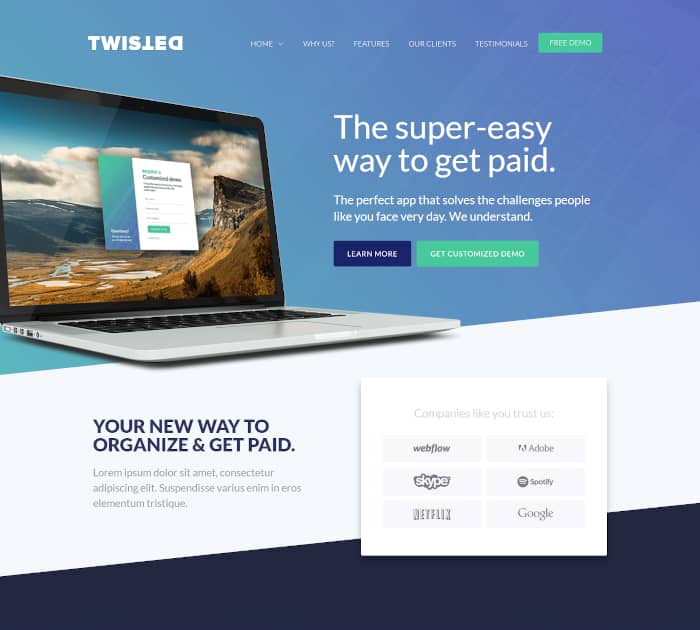 Best Webflow templates and themes: Twisted - One page website template
