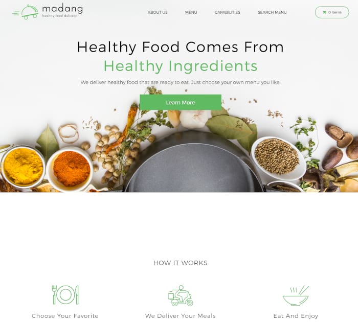Best food delivery WordPress themes: Madang