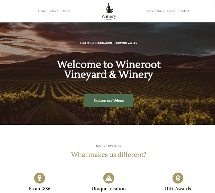 Best food delivery WordPress themes: Neve Winery