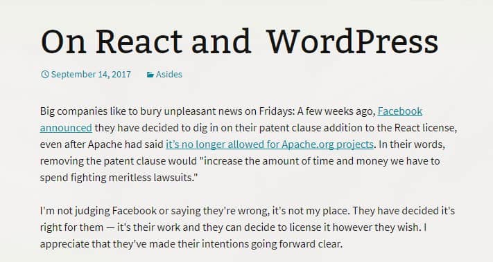 September 2017 WordPress News: React not in Gutenberg