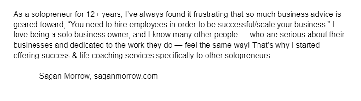 How to start an online coaching business: quote from Sagan Morrow.