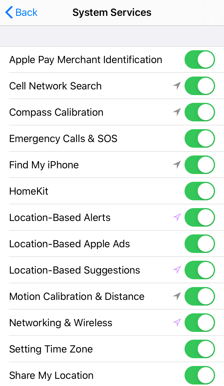 iPhone system services location tracking settings