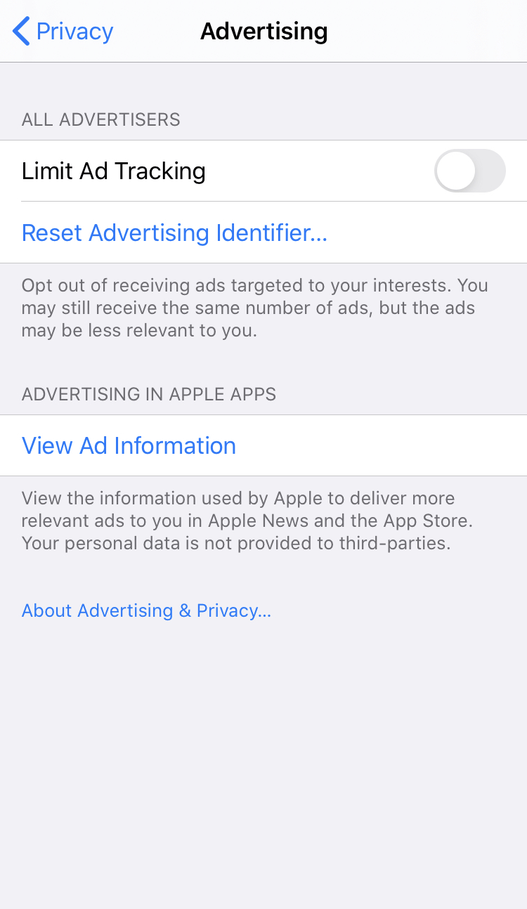 iPhone advertising settings to stop apps tracking you