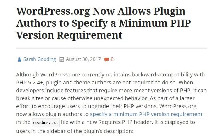 Specify a Minimum PHP Version Requirement