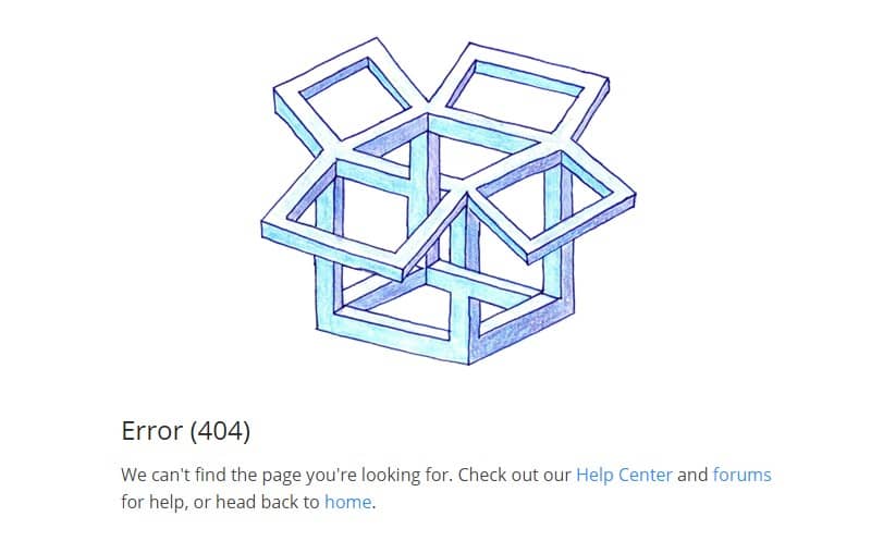 Types of web pages: Dropbox 404 page example