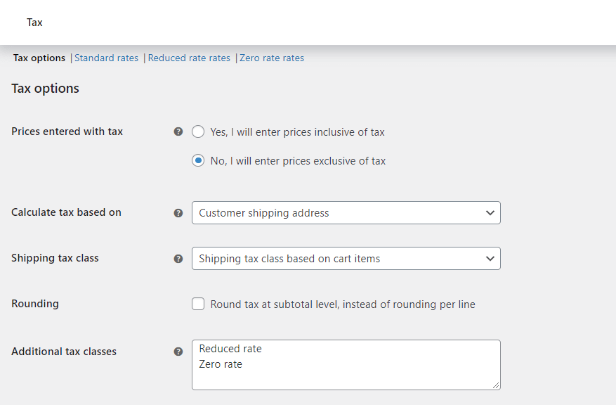 Tax options in WooCommerce - you can't create an online shop with WordPress without those