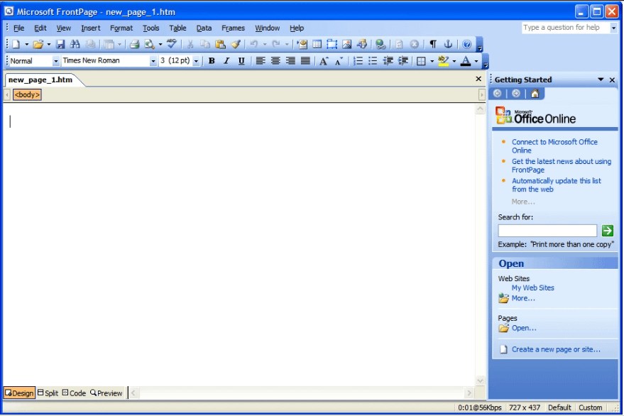 The early version of FrontPage