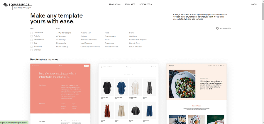 Squarespace vs Weebly - Squarespace templates