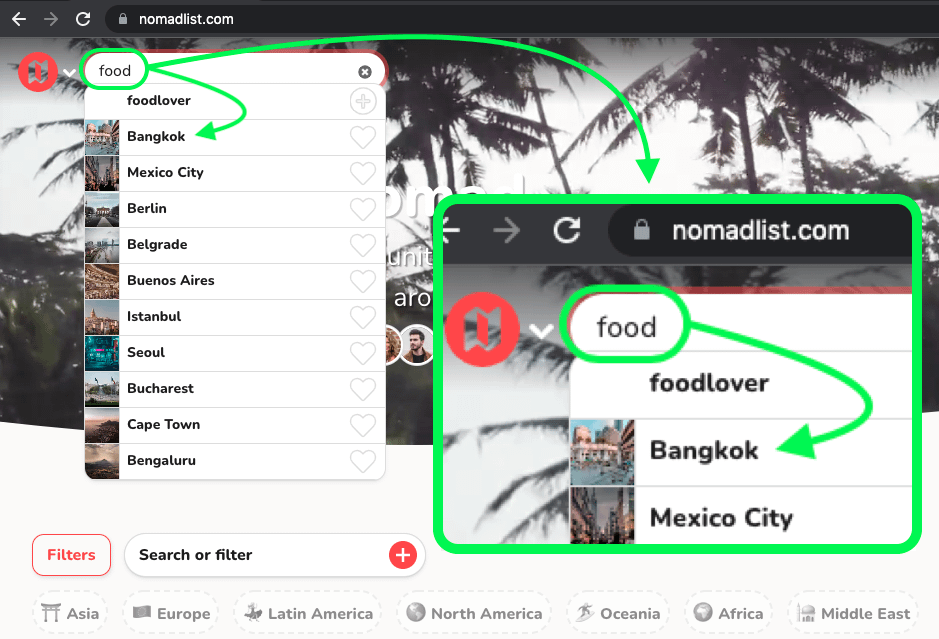Nomad List rating for best digital nomad cities for food options