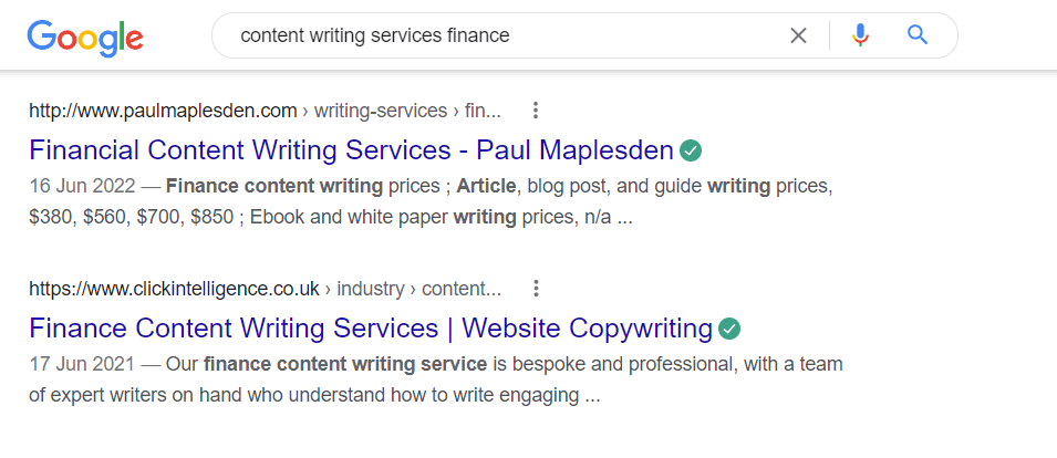 Search results for financial content writing services