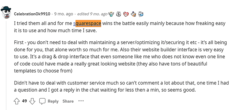 Squarespace as best website builder redddit.