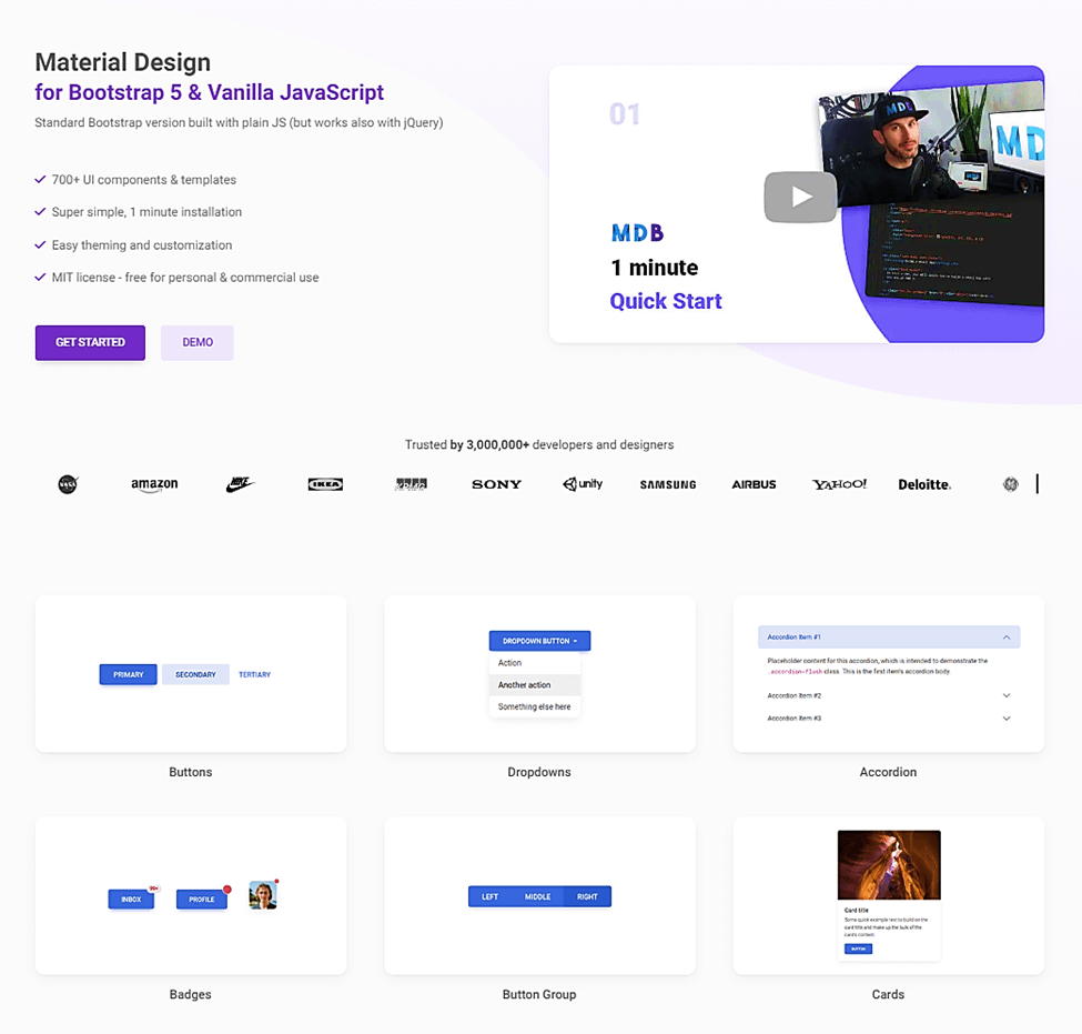 Best free UI kits: material design for bootstrap 5