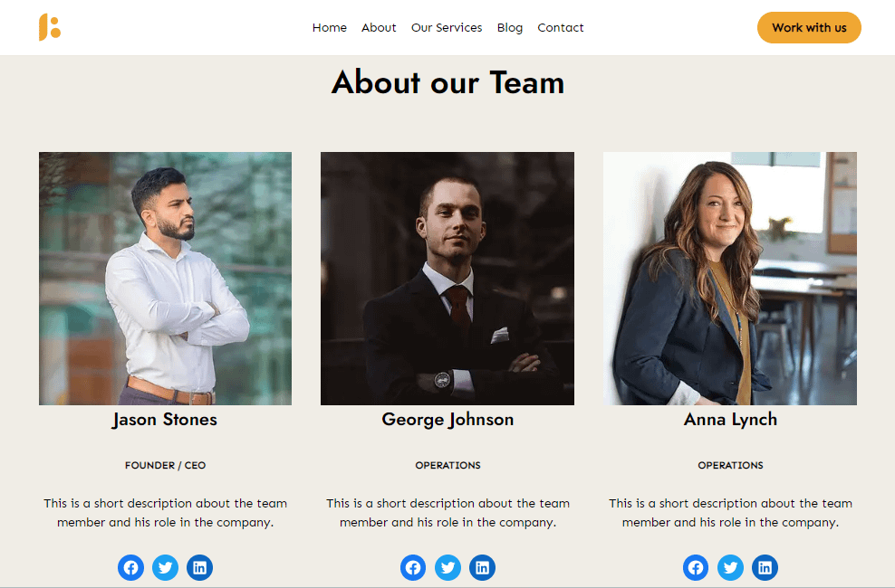Meet the team page on Neve