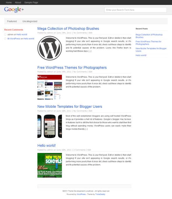 WordPress Google+ Theme by Tricksdaddy