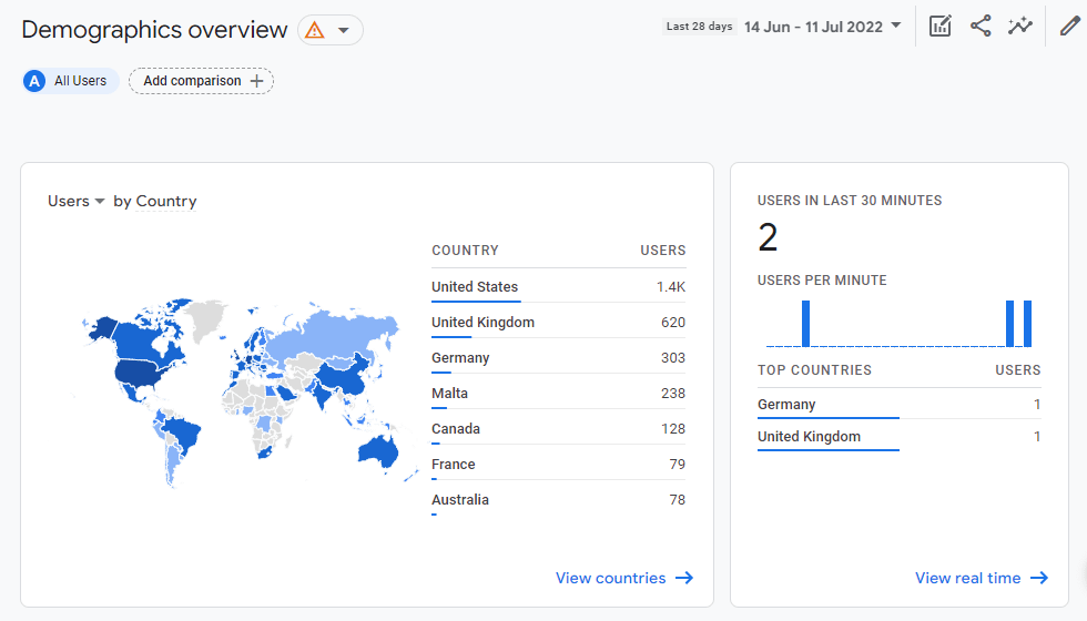 Demographics overview in Google Analytics