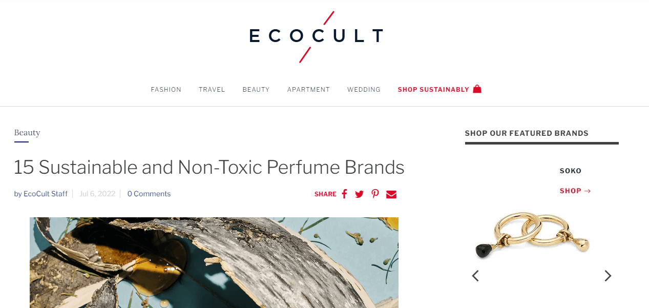 A blog post with a list of sustainable perfume brands.