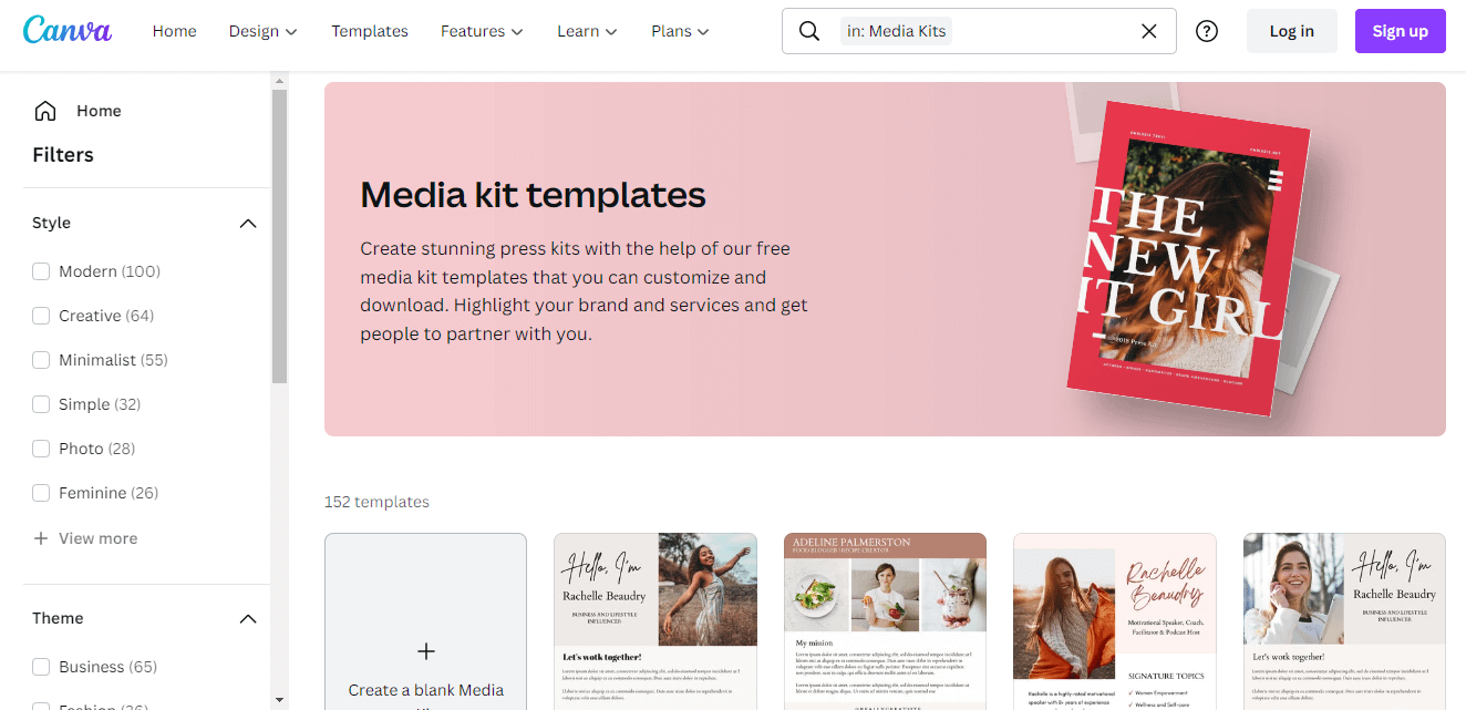 Canva's media kit templates