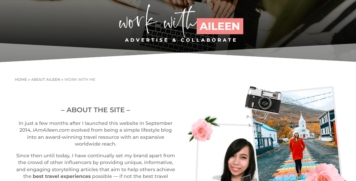 An example of a Work With Me page on a blog.