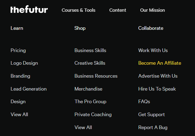 "Become an Affiliate" link in a footer