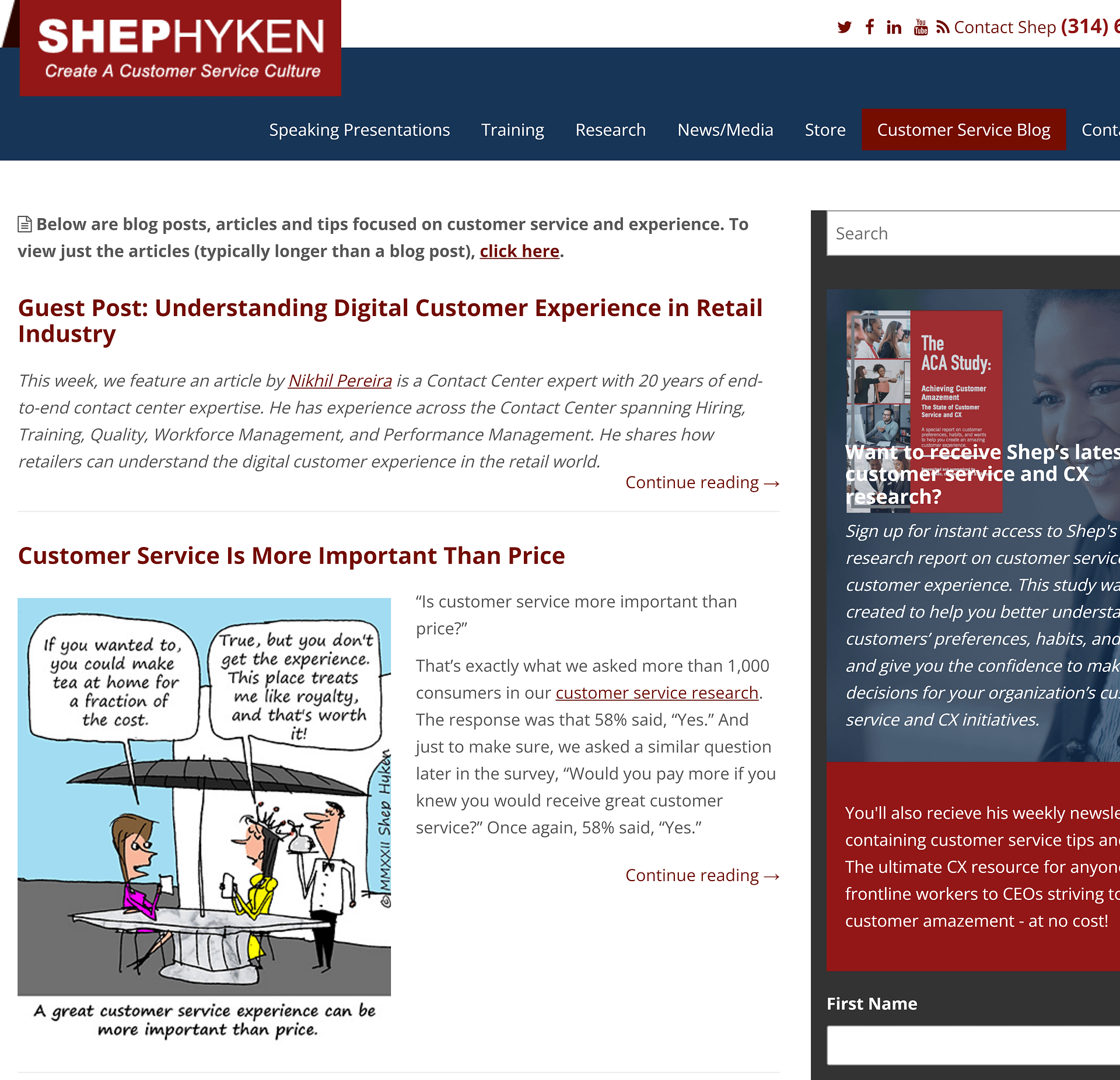 Shep Hyken customer experience page