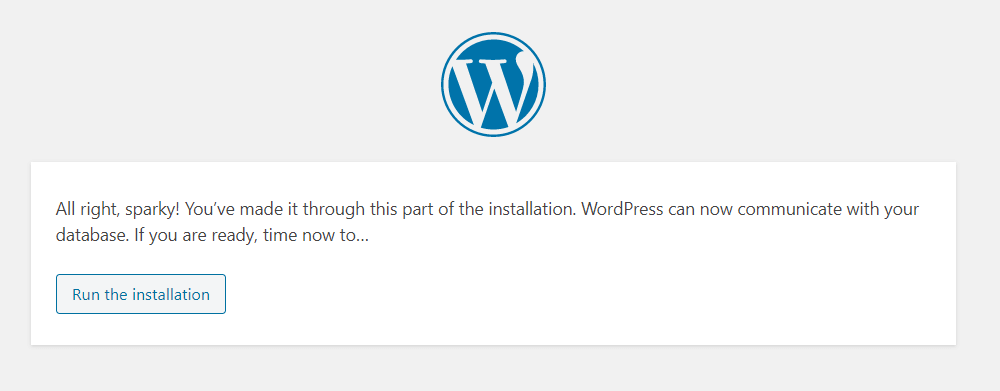 WordPress run the installation